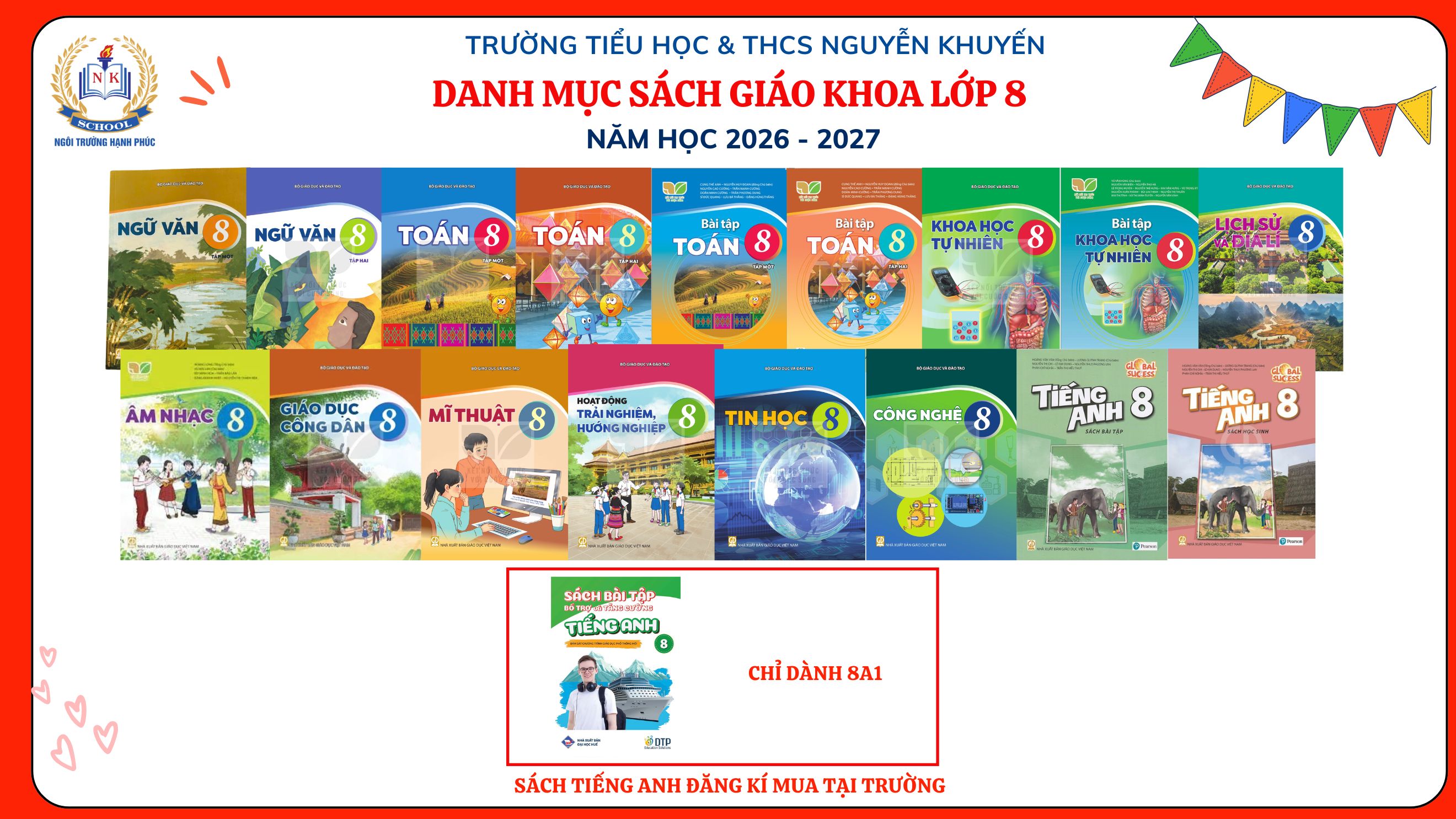 THÔNG BÁO DANH MỤC SÁCH GIÁO KHOA LỚP 8 NĂM HỌC 2026 - 2027